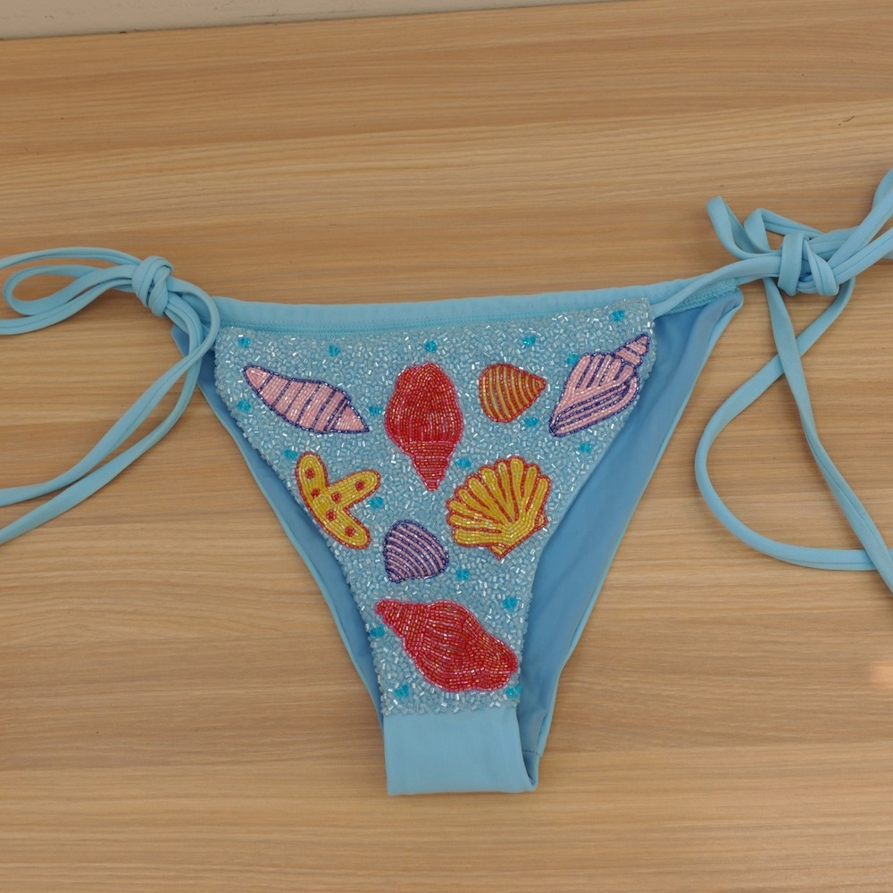 Oceanus Swimwear Womens SMALL Blue Y2K Mermaid Beaded Shell Bikini Bottoms